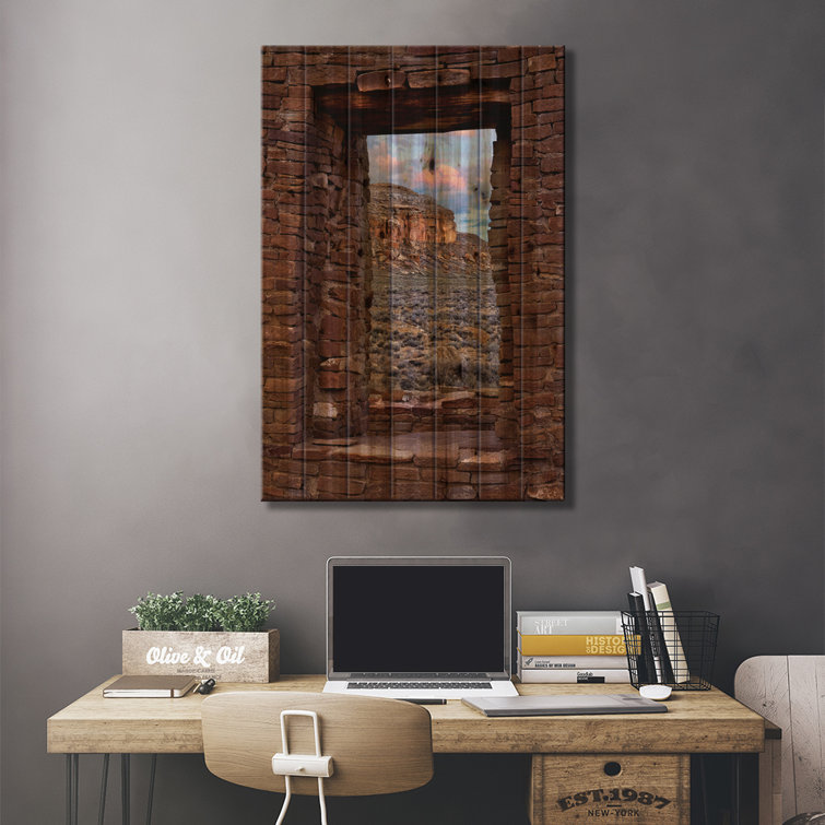 Window On South Mesa Pueblo Del Arroyo Chaco Culture National Historical Park New Mexico On Wood by Tim Fitzharris Print